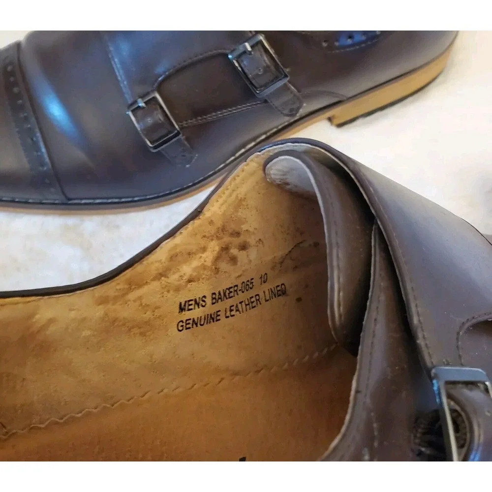Amali Men's Maroon Leather Baker Double Monk Straps Fashion Shoes Size 10‎